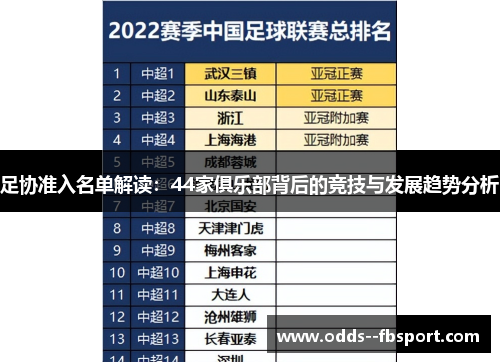 足协准入名单解读：44家俱乐部背后的竞技与发展趋势分析